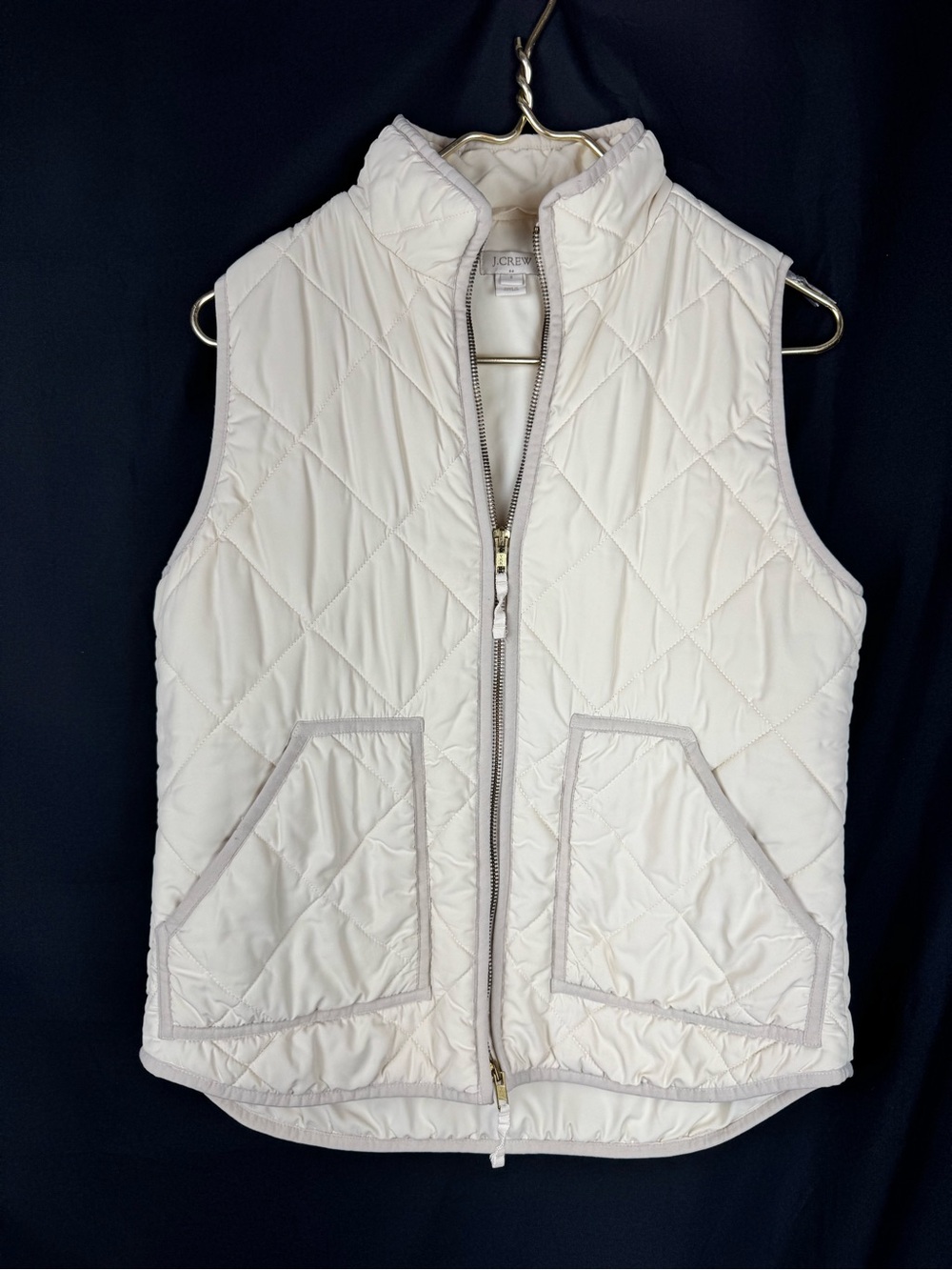 J Crew Excursion Quilted Puffer Vest Womens Small Cream White Preppy Layering